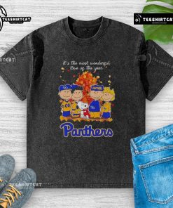 Happy Snoopy and friends on a Pitt Panthers autumn t-shirt, celebrating the most wonderful time of the year.