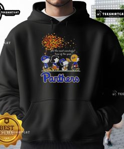 Happy Snoopy and friends wearing Pitt Panthers hoodie, celebrating autumn and sports team spirit during the most wonderful time of the year.