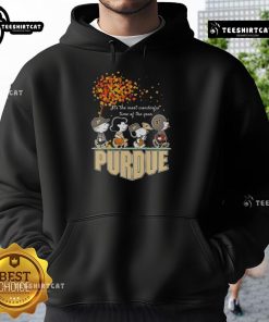 Happy Snoopy and friends in Purdue sports team hoodie celebrating autumn, perfect for the most wonderful time of the year.