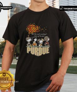 Happy Snoopy and Friends Purdue Sports Team autumn T-shirt, celebrating 'It's the Most Wonderful Time of the Year' vibe.
