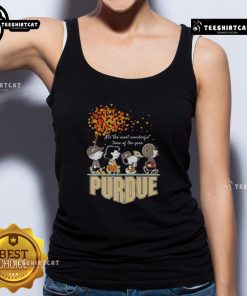 Happy Snoopy and friends in Purdue sports team gear on a tank top, celebrating autumn as the most wonderful time of the year.