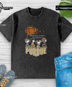 Happy Snoopy and friends in Purdue sports team autumn t-shirt, celebrating the most wonderful time of the year.