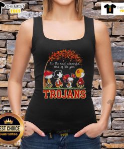 Happy Snoopy and friends in Trojans sports team autumn tank top, celebrating the most wonderful time of the year.