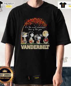 Happy Snoopy and Friends autumn t-shirt featuring Vanderbilt sports team, perfect for celebrating the most wonderful time of the year.