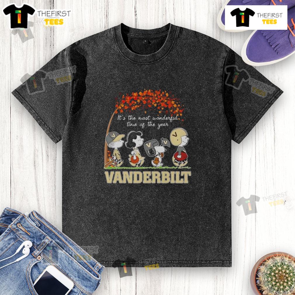 Happy Snoopy And Friends Vanderbilt Sports Team It's The Most Wonderful Time Of The Year Autumn Washed T-Shirt Happy Snoopy and friends in Vanderbilt sports team autumn t-shirt, celebrating 'It's The Most Wonderful Time of The Year'.