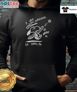 Happy Snoopy wearing a 'I Was Swinging In York' hoodie, enjoying a sunny day outdoors, perfect for cozy casual wear.