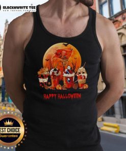 Happy Tampa Bay Buccaneers Halloween coffee tank top featuring festive design and team colors, perfect for game day.
