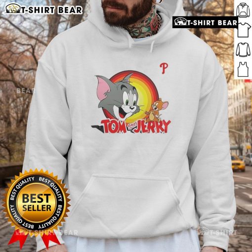 Alt Text: Happy Tom and Jerry X Philadelphia Phillies hoodie featuring vibrant graphics and a cozy design for fans.