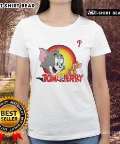 Happy Tom and Jerry Philadelphia Phillies ladies tee featuring vibrant graphics and comfortable fit for fans.