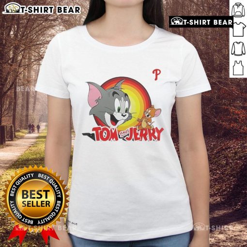 Happy Tom and Jerry Philadelphia Phillies ladies tee featuring vibrant graphics and comfortable fit for fans.