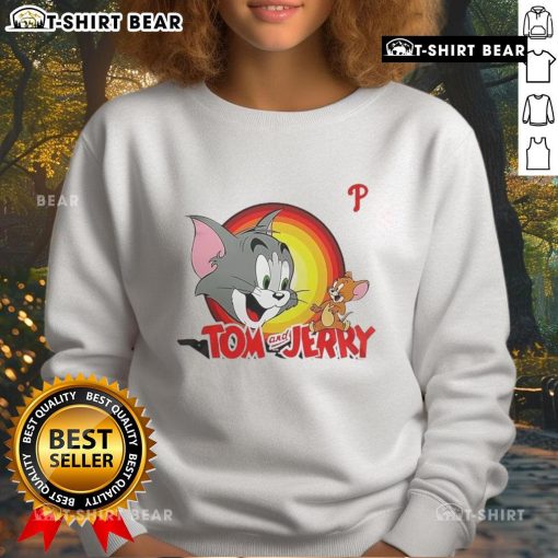 Happy Tom and Jerry X Philadelphia Phillies sweatshirt featuring colorful graphics and cozy design for fans.