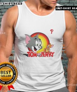 Alt Text: Happy Tom and Jerry X Philadelphia Phillies tank top featuring vibrant graphics and playful design for fans.