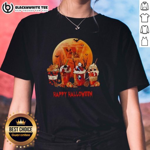 Happy Washington Commanders Happy Halloween NFL ladies tee shirt featuring festive design and team colors.