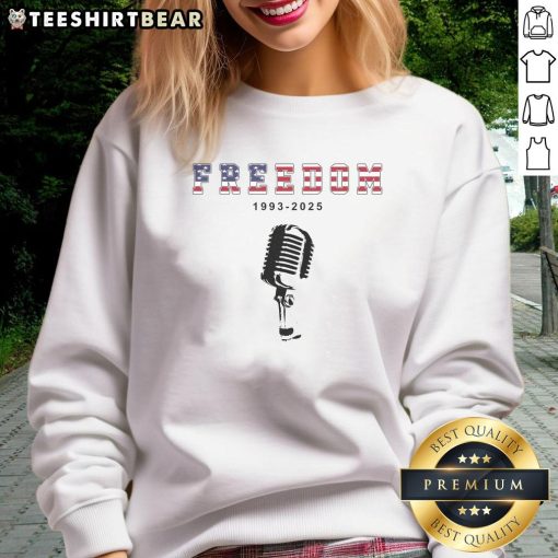 Hot A True Patriot Freedom 1993-2025 USA printed Charlie Kirk sweatshirt in bold lettering, perfect for patriots.