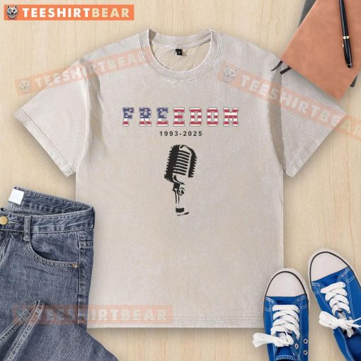 Hot A True Patriot Freedom 1993-2025 USA Printed Charlie Kirk Washed T-Shirt featuring a patriotic design for freedom lovers.