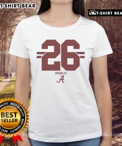 Alt Text: Hot Alabama Crimson Tide Football Jam Miller 26 Stripe Ladies Tee featuring vibrant colors and stylish design for fans.