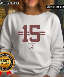 Ty Simpson Alabama Crimson Tide football sweatshirt with stripes, perfect for fans and game day attire.