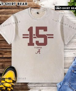 Ty Simpson Alabama Crimson Tide football washed t-shirt featuring bold stripes, perfect for game day.