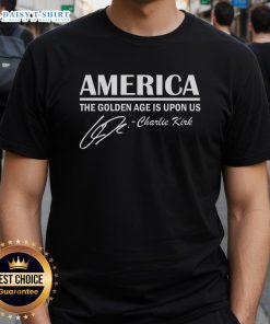 Charlie Kirk T-Shirt featuring 'Hot America The Golden Age Is Upon Us' slogan, perfect for patriots and fans.