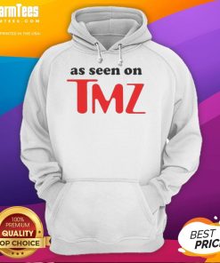 Hot As Seen On TMZ logo hoodie in black, showcasing trendy streetwear style and popular culture fashion.