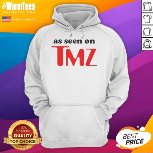 Hot As Seen On TMZ logo hoodie in black, showcasing trendy streetwear style and popular culture fashion.