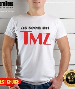 Alt Text: Hot As Seen On TMZ logo T-shirt featuring bold graphics and stylish design, perfect for trendy casual wear.