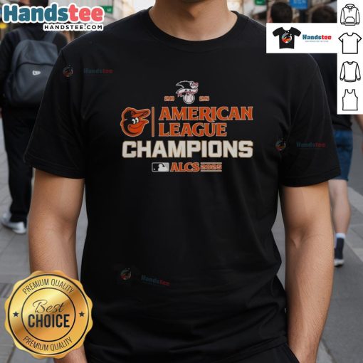 Hot Baltimore Orioles MLB 2025 ALCS American League Champions T-Shirt with vibrant team logo and bold design.