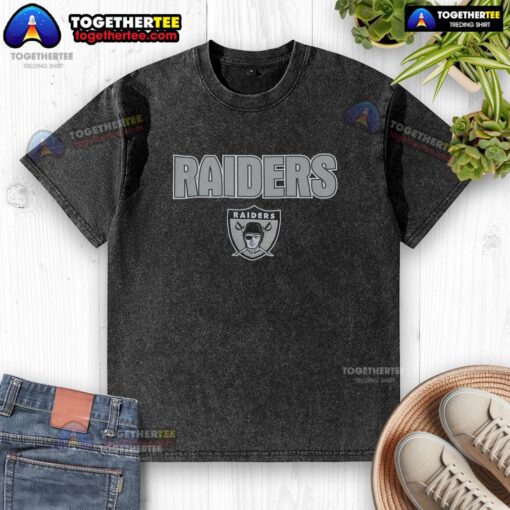 Alt Text: Hot black Oakland Raiders throwback washed T-shirt featuring vintage logo and relaxed fit for fans.