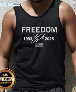 Alt Text: Hot Charlie Kirk Freedom Signature Memorial Tribute Tank Top featuring a bold design and patriotic colors.
