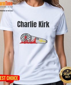 Hot Charlie Kirk Mic Drop Memorial Ladies Tee featuring a stylish design for fans of Charlie Kirk and conservative apparel.