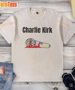 Hot Charlie Kirk Mic Drop Memorial Washed T-Shirt featuring a bold graphic and soft fabric for casual comfort.
