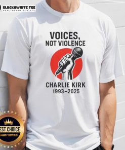 Hot Charlie Kirk Voices Not Violence Make America Great Again T-Shirt featuring bold graphics and patriotic colors.
