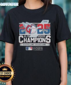 Hot Cleveland Guardians 2025 MLB Postseason AL Division Series Champions celebration ladies tee with vibrant team graphics.