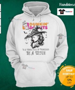 Hot Dunkin' Donuts Halloween hoodie featuring a witch design, perfect for celebrating Halloween in style.