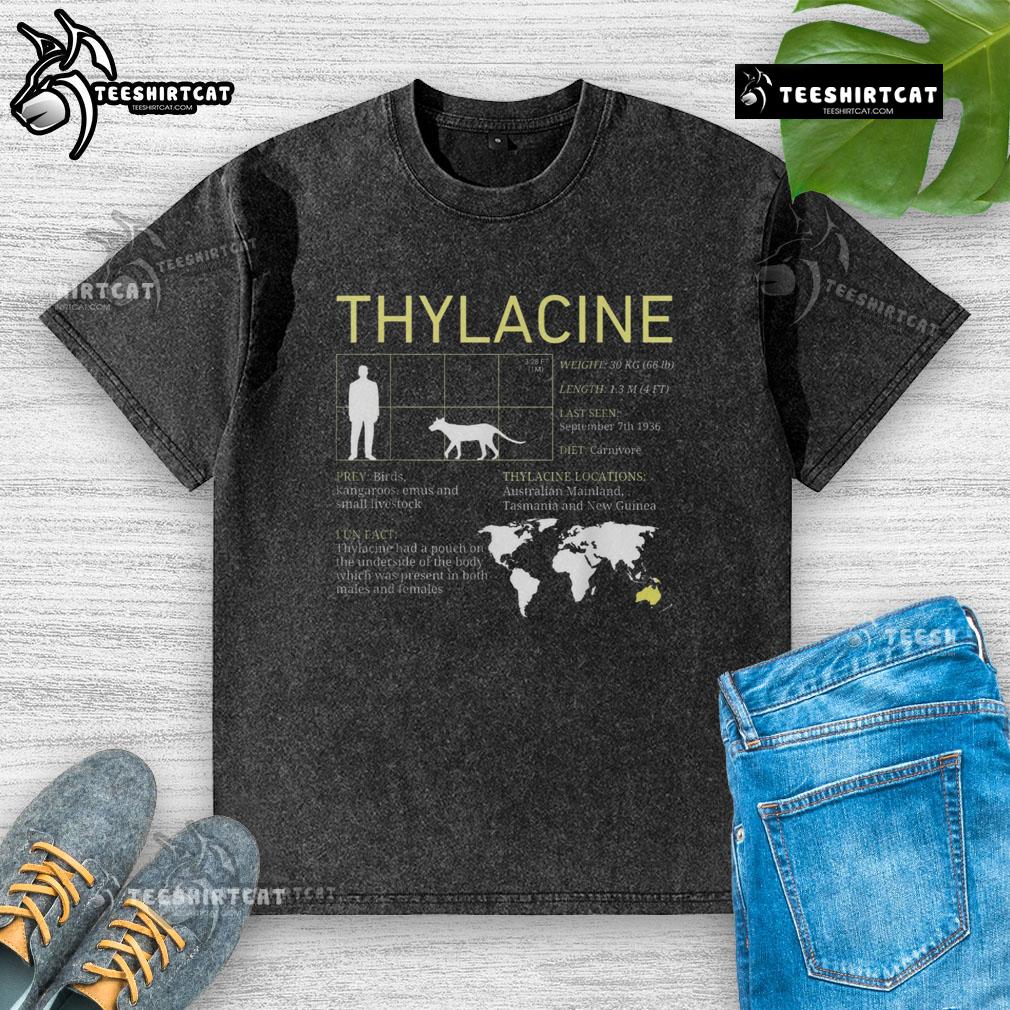 Hot Extinct Thylacine Tasmanian Tiger Vintage Wildlife Washed T Shirt Vintage washed t-shirt featuring the extinct Thylacine, also known as the Tasmanian Tiger, in a stylish design.