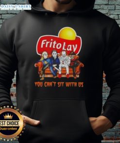 Alt Text: Cozy Hot Frito Lay X Horror Movies Halloween hoodie featuring You Can't Sit With Us slogan for spooky season style.