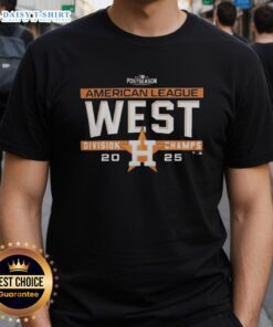 Hot Houston Astros MLB 2025 AL West Division Title locker room team t-shirt showcasing team pride and postseason celebration.
