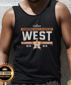 Alt Text: Houston Astros 2025 AL West Division Title postseason locker room tank top, celebrating the team's success in MLB.