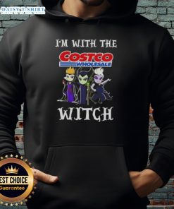 Hot I'm With The Costco Wholesale Witch Villains Halloween Hoodie featuring a spooky design for festive fall style.