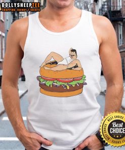 Hot Is Bob Belcher Bisexuals Hamburger Cartoon Tank Top featuring Bob Belcher with a fun hamburger graphic design.