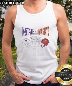 Hot K-State vs Iowa State 2025 Aer Lingus College Football Classic helmet tank top featuring team logos and colors.