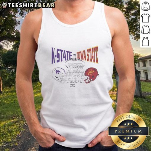 Hot K-State vs Iowa State 2025 Aer Lingus College Football Classic helmet tank top featuring team logos and colors.