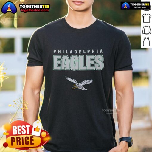 Alt Text: Hot Kelly Green Philadelphia Eagles Throwback T-Shirt featuring vintage logo and stylish design for fans.