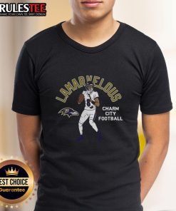 Alt Text: Hot Lamar Jackson Baltimore Ravens Player Illustrative Pack T-Shirt featuring vibrant graphics and team colors.