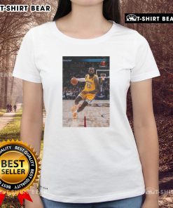 Hot LeBron Los Angeles Lakers Basketball Number 23 Superstar Pose Ladies Tee, showcasing vibrant team colors and stylish design.