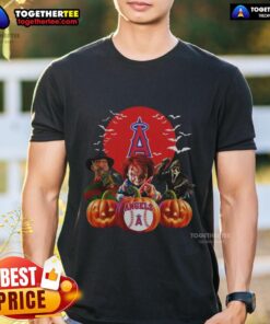 Hot Los Angeles Angels MLB horror movie Halloween T-shirt featuring spooky graphics and team logo for festive fans.