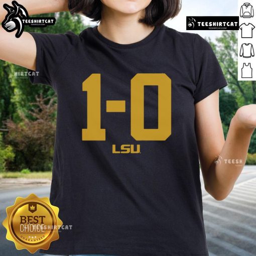 Alt Text: Hot LSU Football 1-0 ladies tee featuring a stylish design perfect for fans supporting their team.