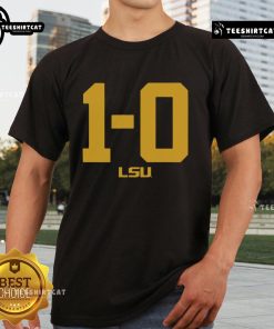Hot LSU Football 1-0 T-Shirt featuring bold graphics and vibrant colors for passionate LSU fans.