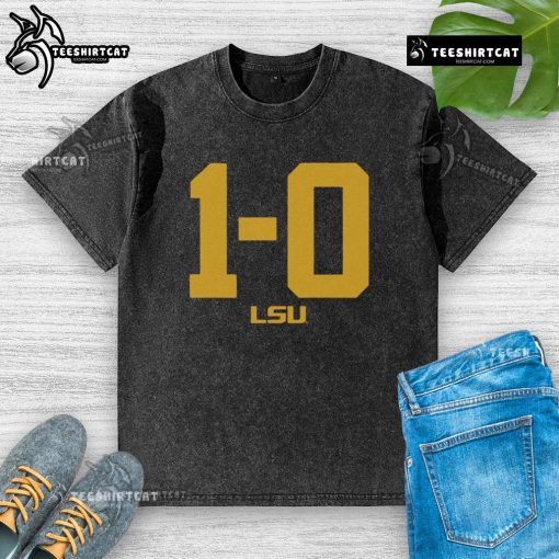 Hot LSU Football 1-0 washed t-shirt featuring vibrant team colors and logo, perfect for game day or casual wear.
