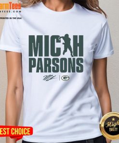 Alt Text: Hot Micah Parsons Green Bay Packers figure ladies tee featuring vibrant design and comfortable fit for fans.